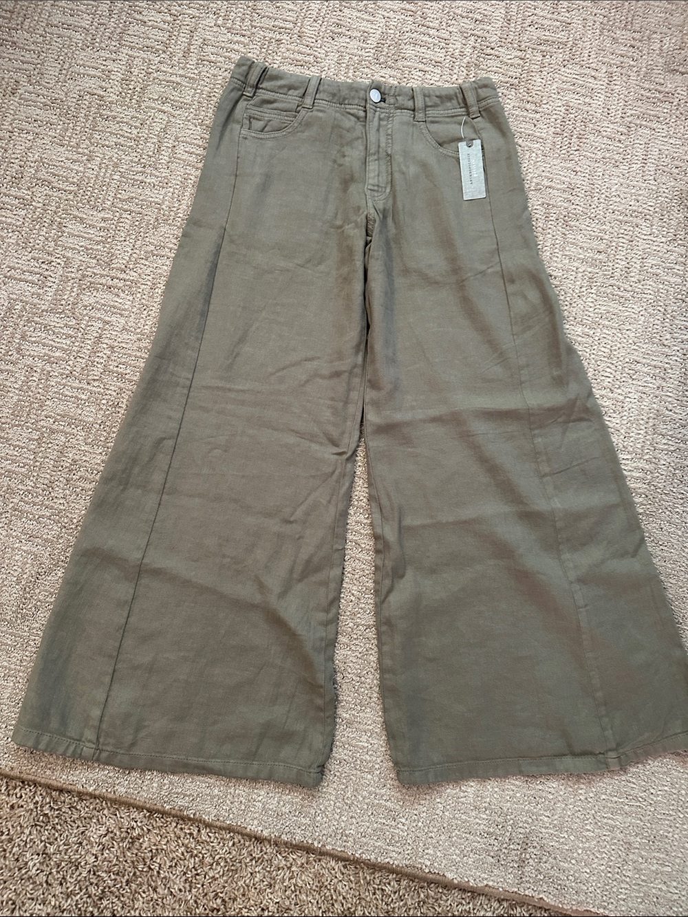 Anthropologie PILCRO Wide Leg bell Pants in Olive 25 petite New with tags